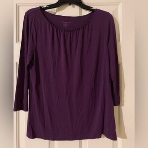 Coldwater Creek women’s purple 3/4 top small beads at neckline. Size medium EUC